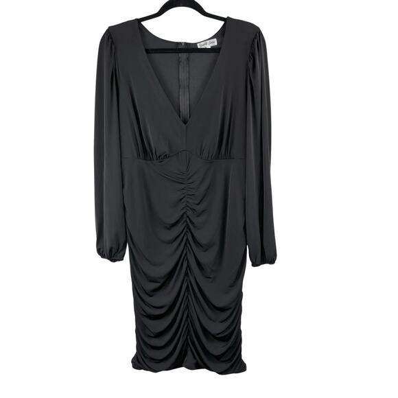 Emerald Sundae Black Stretch Ruched Bodycon Long Sleeve V-Neck Dress Plus 18 NWT - Picture 2 of 15